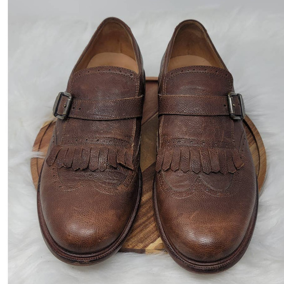 GEOX CUOIO Men\'s Leather Brown Wing Tipped Side Buckle Dress Shoe 44/ US 11 main image 4
